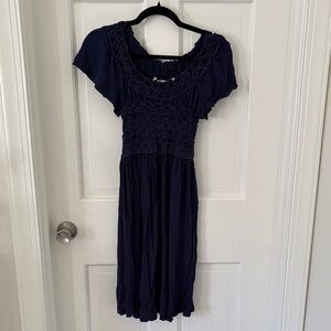 Max Studio Navy Blue Smocked Dress
